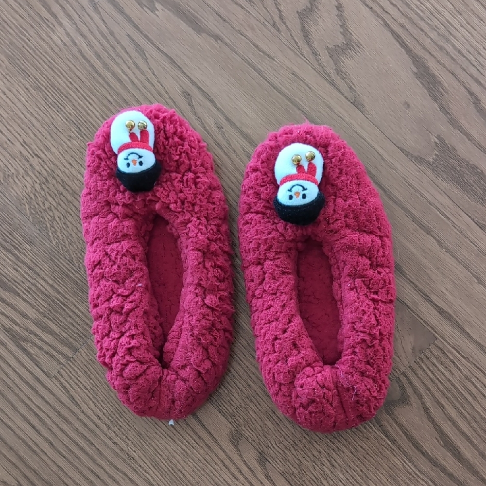 Cozy Red Slippers with Snowmen